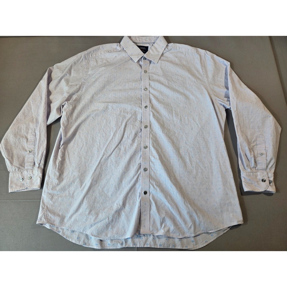 Charles Tyrwhitt Shirt Mens 2 Extra Large White Blue Micro Check Weekend Polo